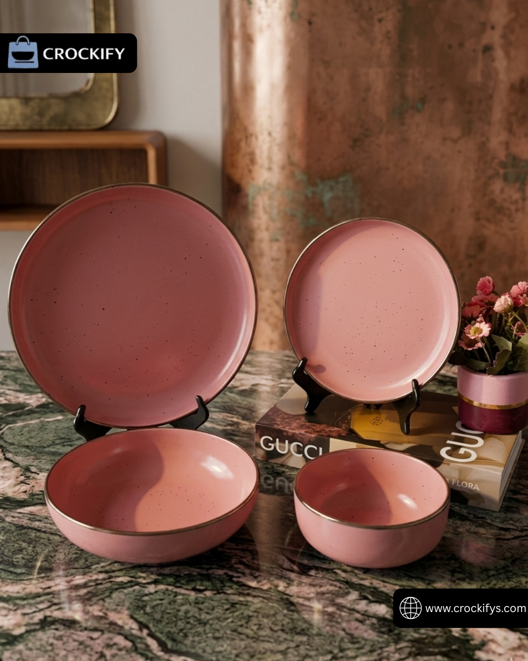 16 Pcs Stoneware Plate Set with Bowls and Silver Outline 🍽️