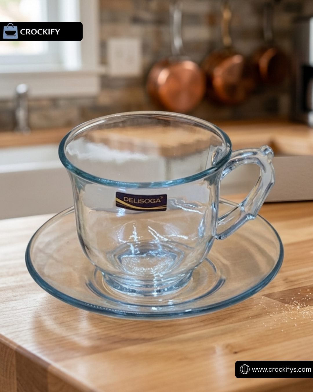 12 Pcs DELISOGA Fine Glass Cup & Saucer Set