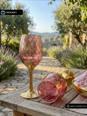 24K Gold Plated 7 Pcs Pink Turkey Glass Water Set