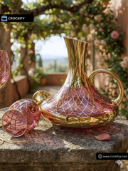 24K Gold Plated 7 Pcs Pink Turkey Glass Water Set