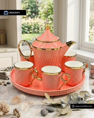 Ring Handle 8 Pcs Tea set with Rotating Tray