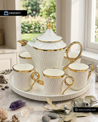 Ring Handle 8 Pcs Tea set with Rotating Tray