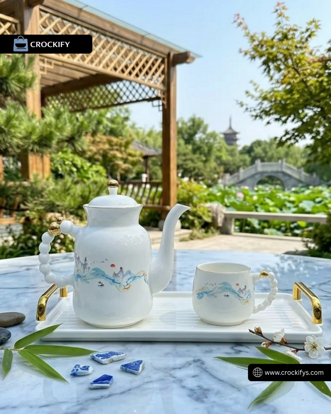 Elegant Scenery ☕ - 8 PCS Tea Set With Tray