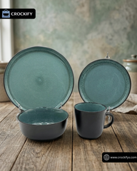 16 Pcs Teal & Matte Black Reactive Glazed Breakfast Set 💥