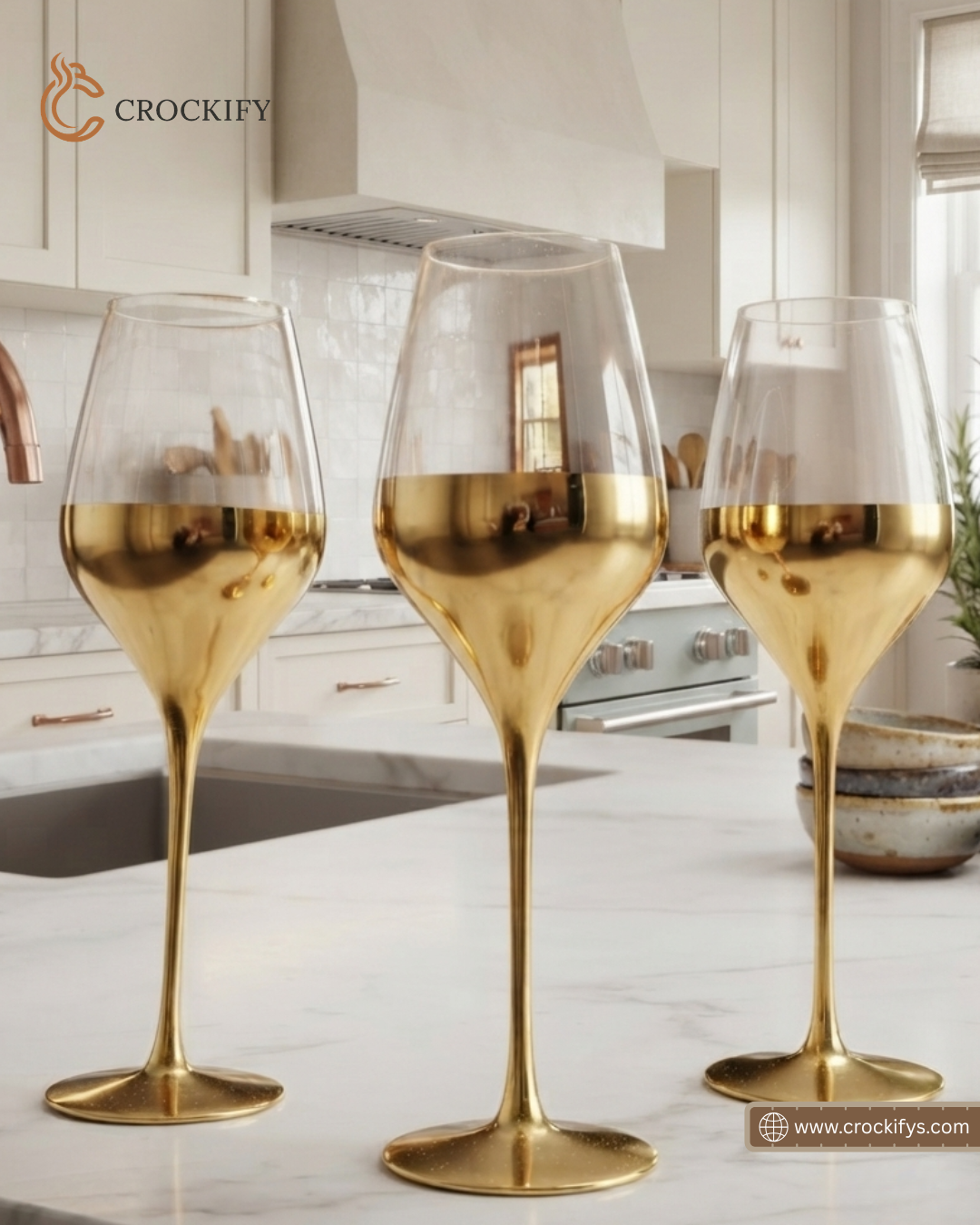 6 Pcs Luxury Turkish Gold Stem Wine Glasses