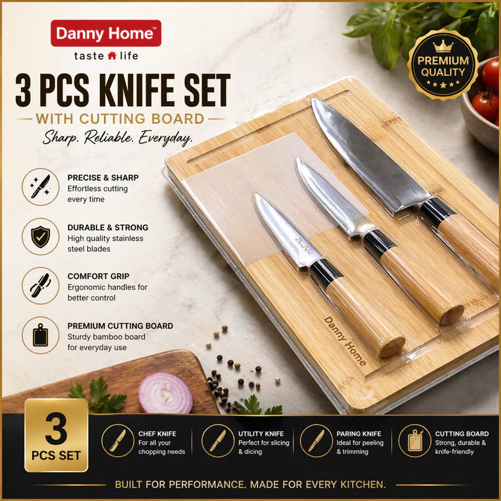 4 Pcs Danny Home Knife Set with Cutting Board