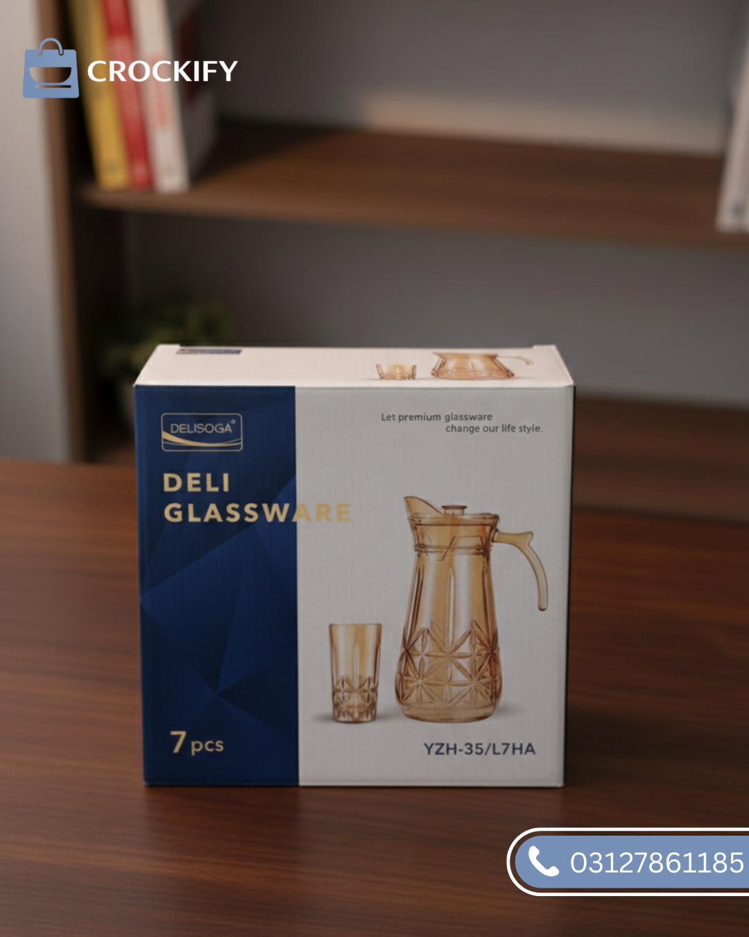 7 Pcs DELISOGA Fine Golden Textured Glass Water Set
