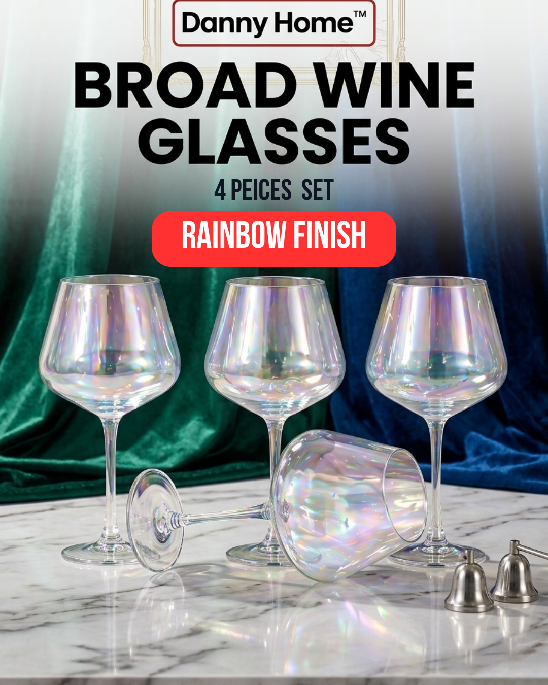 4 Pcs Danny Home Broad Rainbow Wine Glass Set