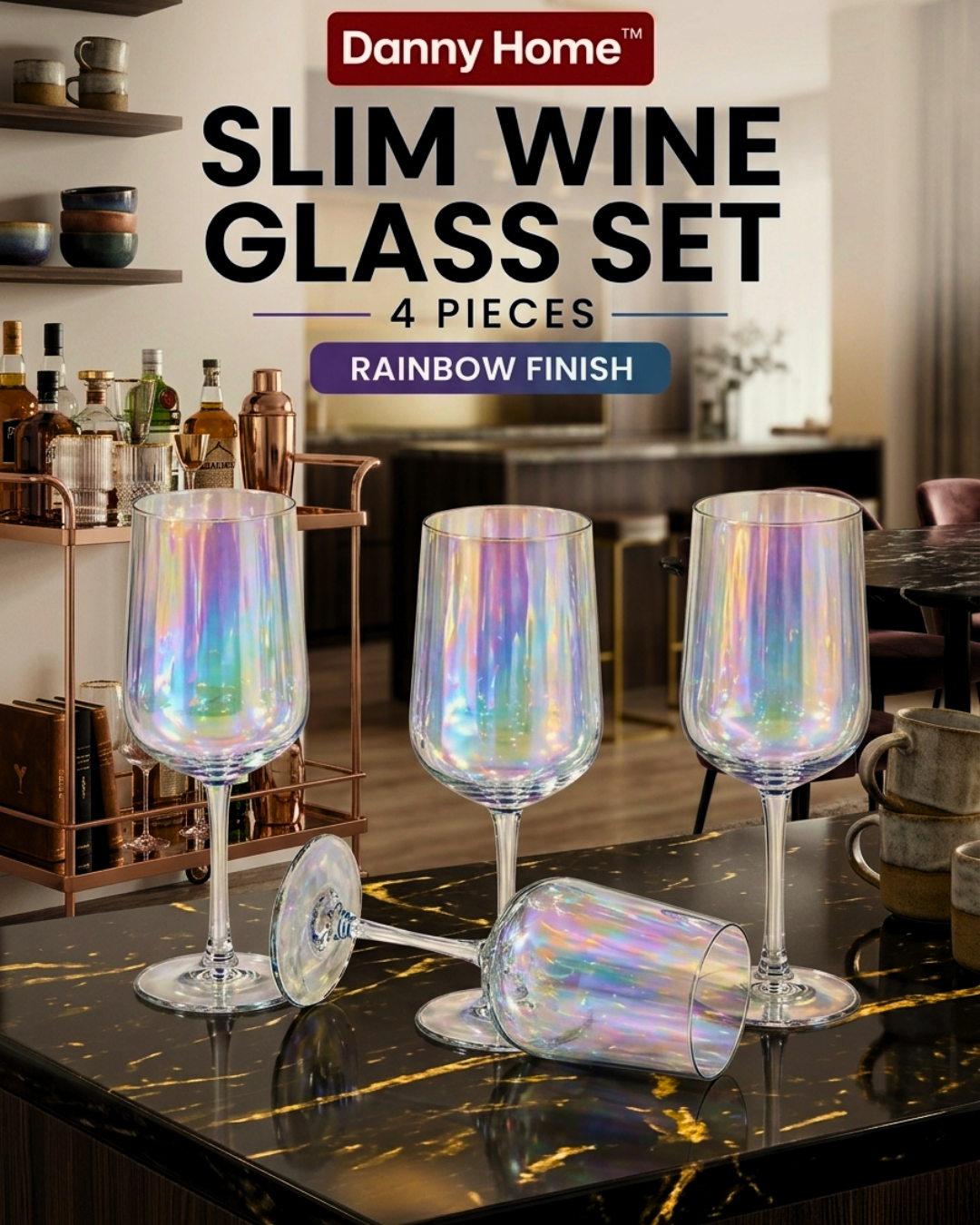 4 Pcs Danny Home Slim Rainbow Wine Glass Set