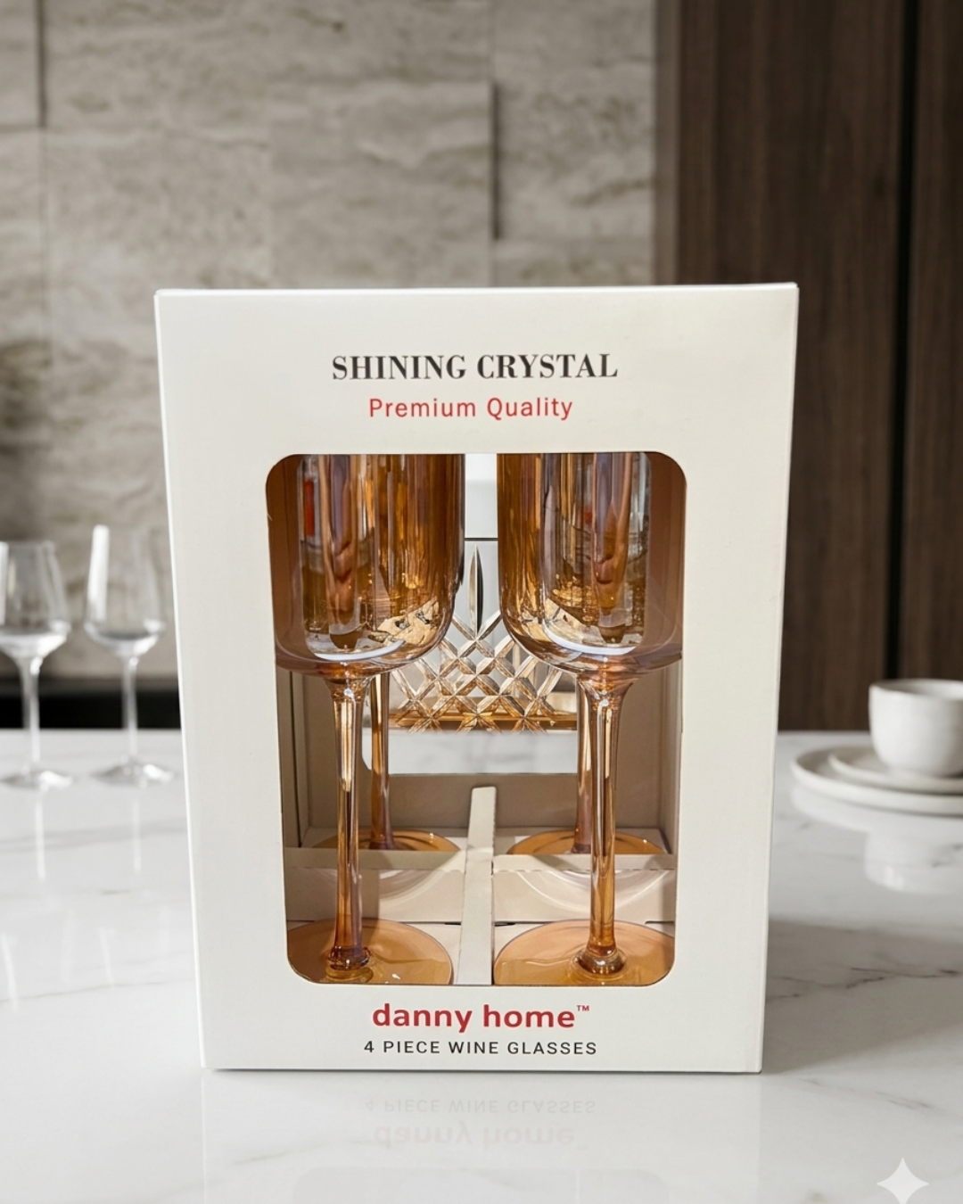 4 Pcs Danny Home Slim Golden Wine Glass Set