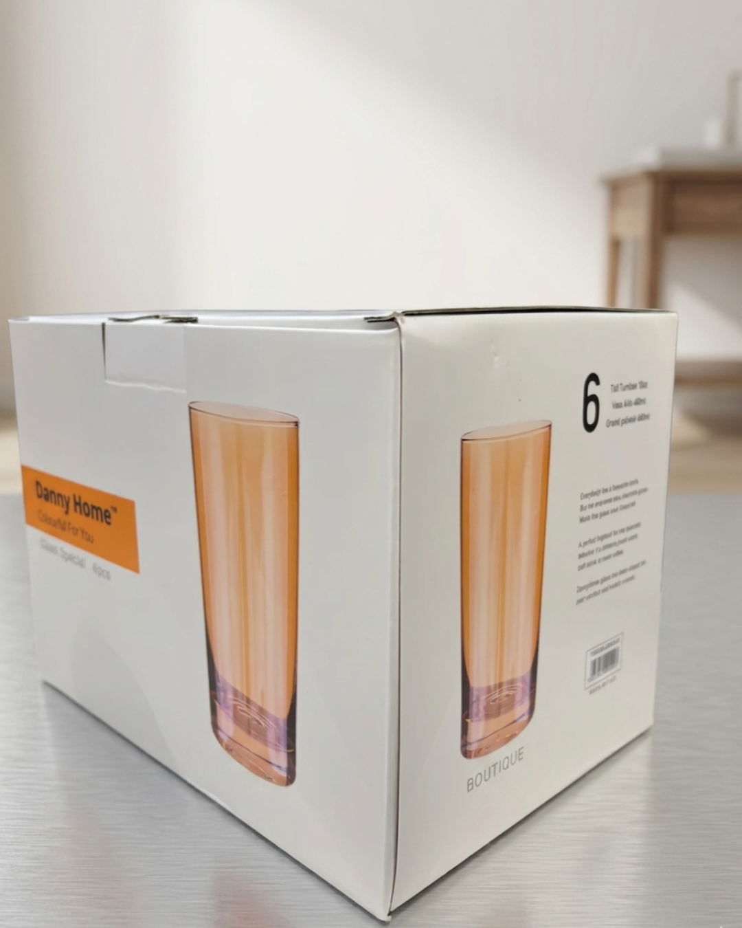 6 Pcs Danny Home Long Golden Drink Glass Set