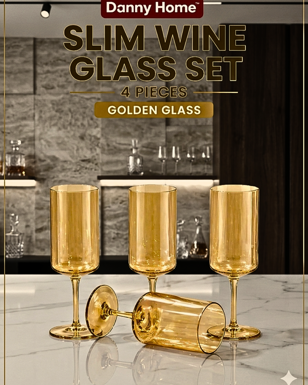 4 Pcs Danny Home Slim Golden Wine Glass Set